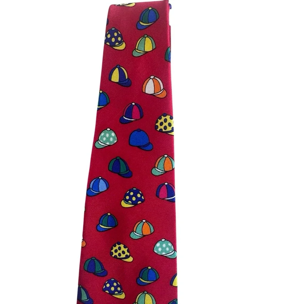 Allyn Neckwear Red Silk Equestarian Jockey Caps Necktie Kentucky Derby Wear
